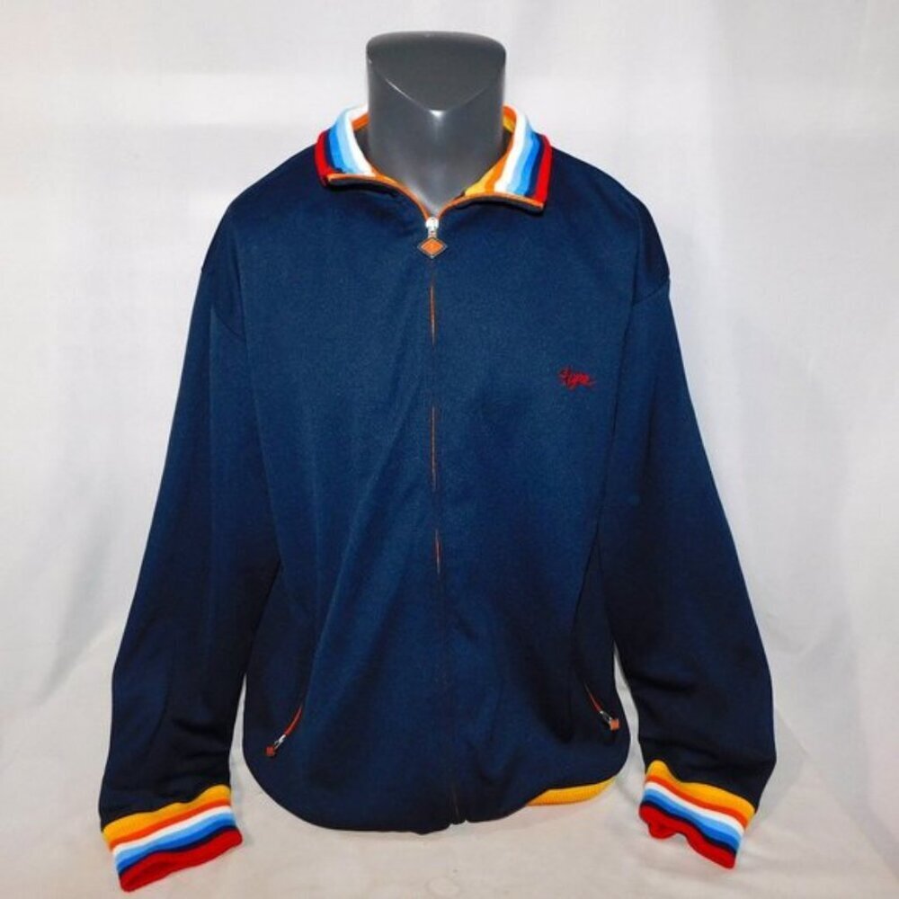 Retro ENYCE Blue Rainbow Cuff Hem Full Zip Track Jacket mens L
